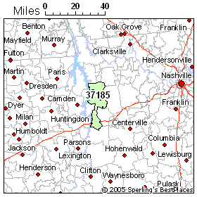 Map of Waverly, Tennessee in State View