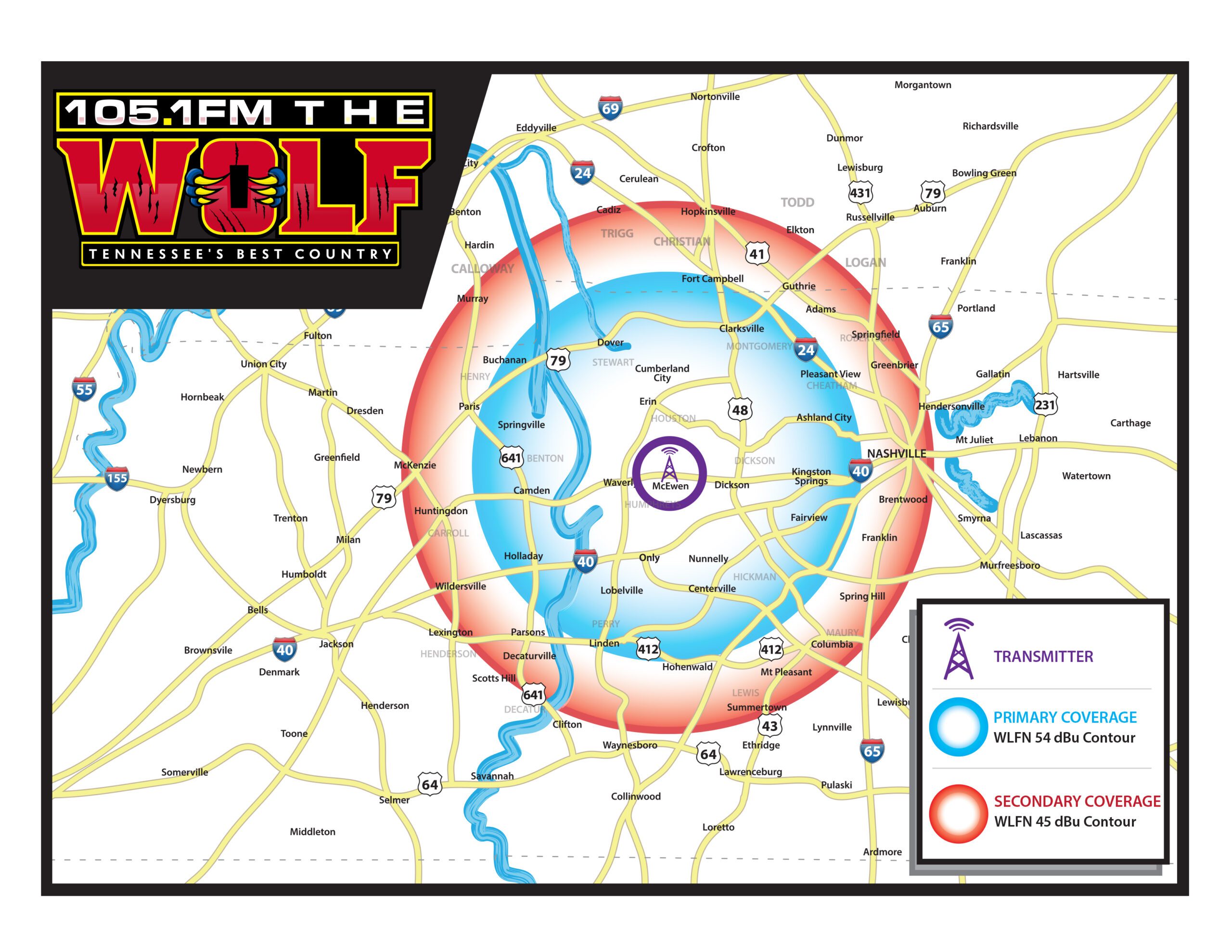 WLFN-FM | Waverly, Tennessee | 50,000 Watts | 105.1FM The Wolf